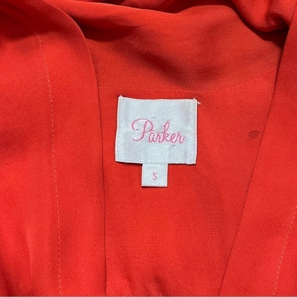 Parker Coral Red Drapped Front Sleeveless Blouse sz S - Picture 3 of 13